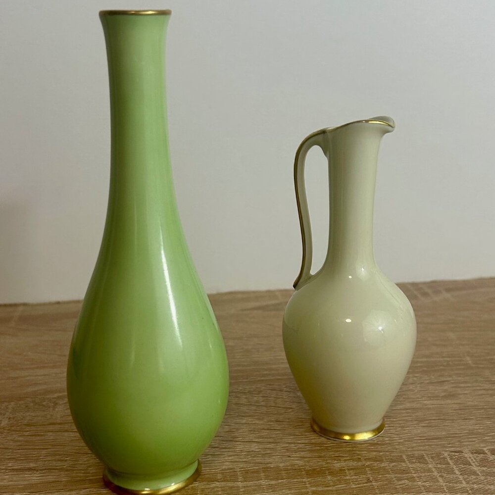 Vintage Efchenbach Bavaria Germany Ceramic Vase Duo – Gold Accents